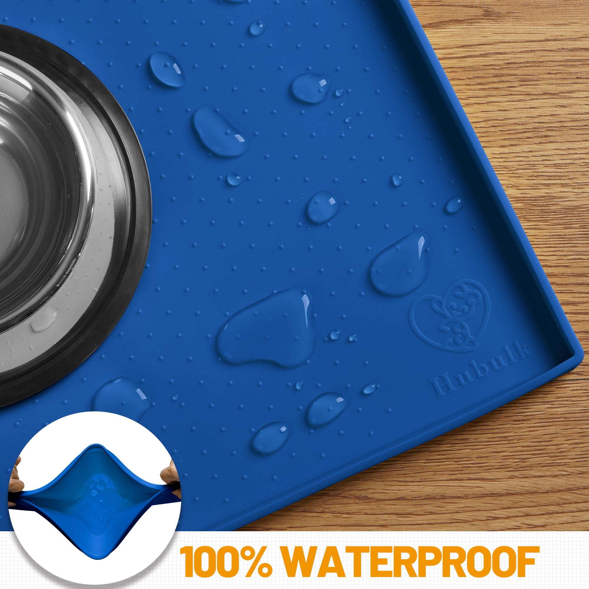 Hubulk dog feeding mat navy dishwasher-safe for easy cleanup after meals.