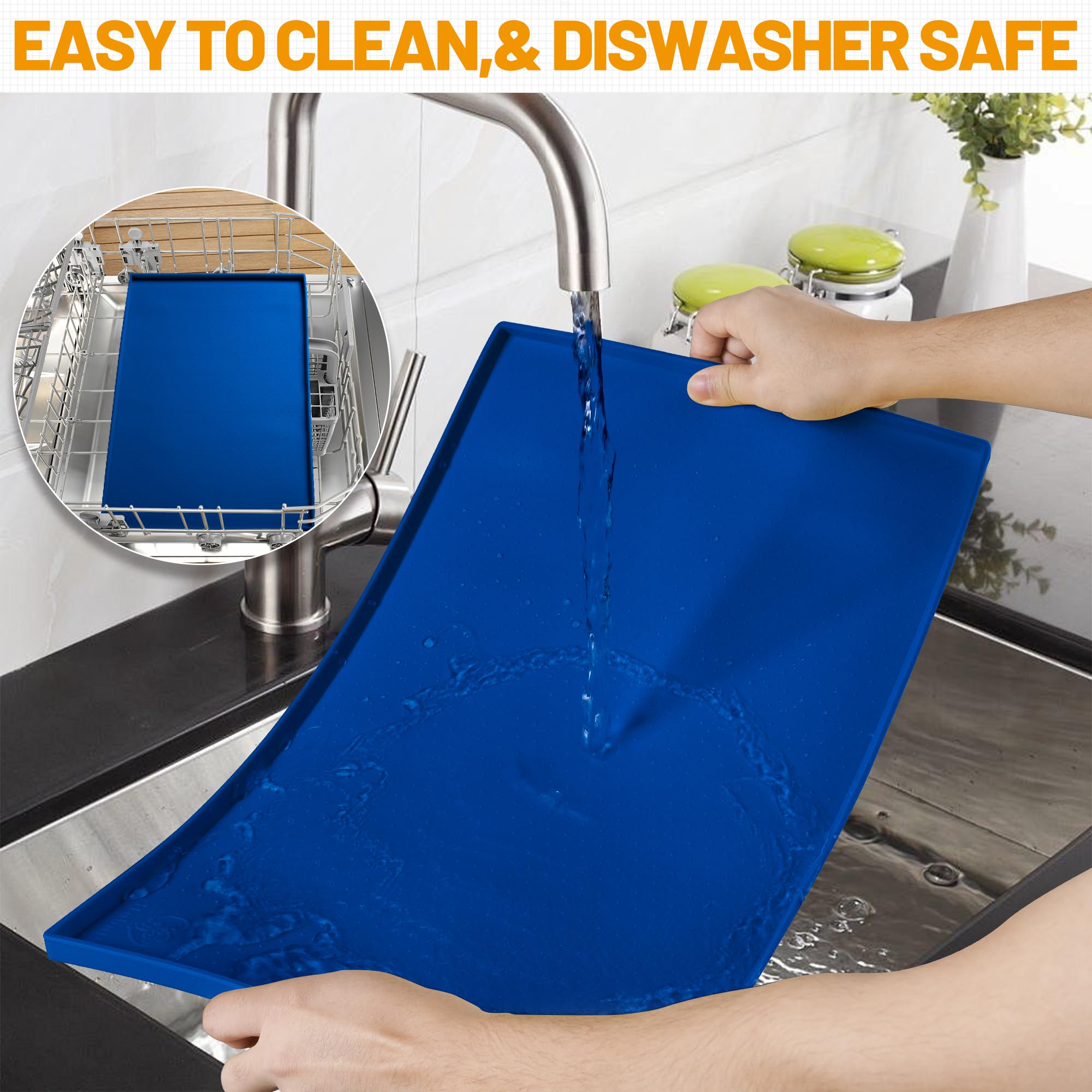 Hubulk dog feeding mat navy rolled for travel and easy storage.