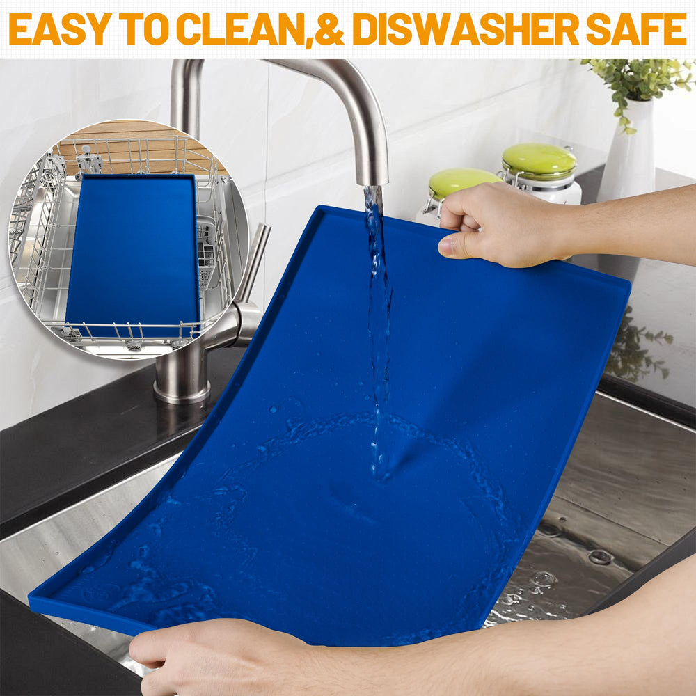 Hubulk dog feeding mat navy rolled for travel and easy storage.