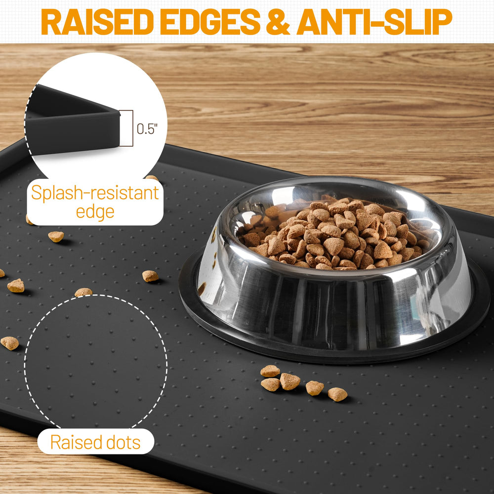 Hubulk dog feeding mat with non-slip surface prevents bowls from sliding.