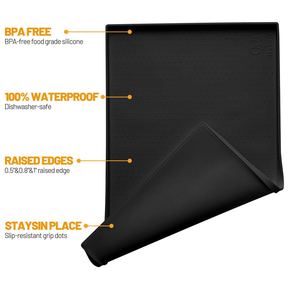 Hubulk mat with raised edge contains spills for easier cleanup.