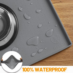 Hubulk dog feeding mat under bowls demonstrates anti-slip base.