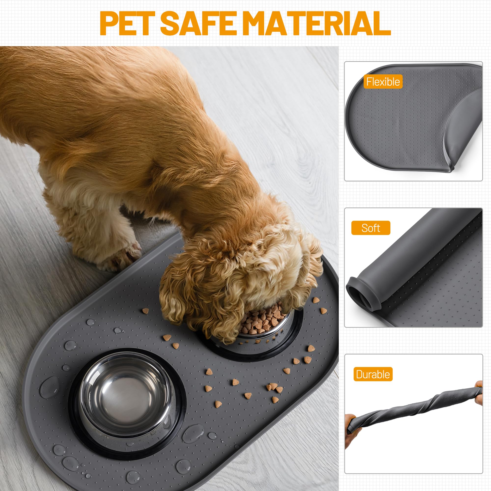 Hubulk extra-tall lip 0.5-inch-edge keeps mess contained under bowls.