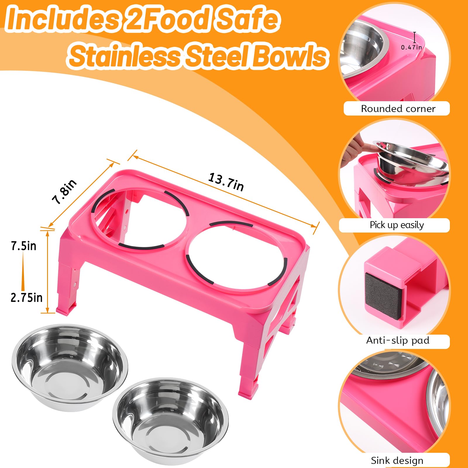 Hubulk raised edge bowl holder minimizes mess while keeping bowls accessible.