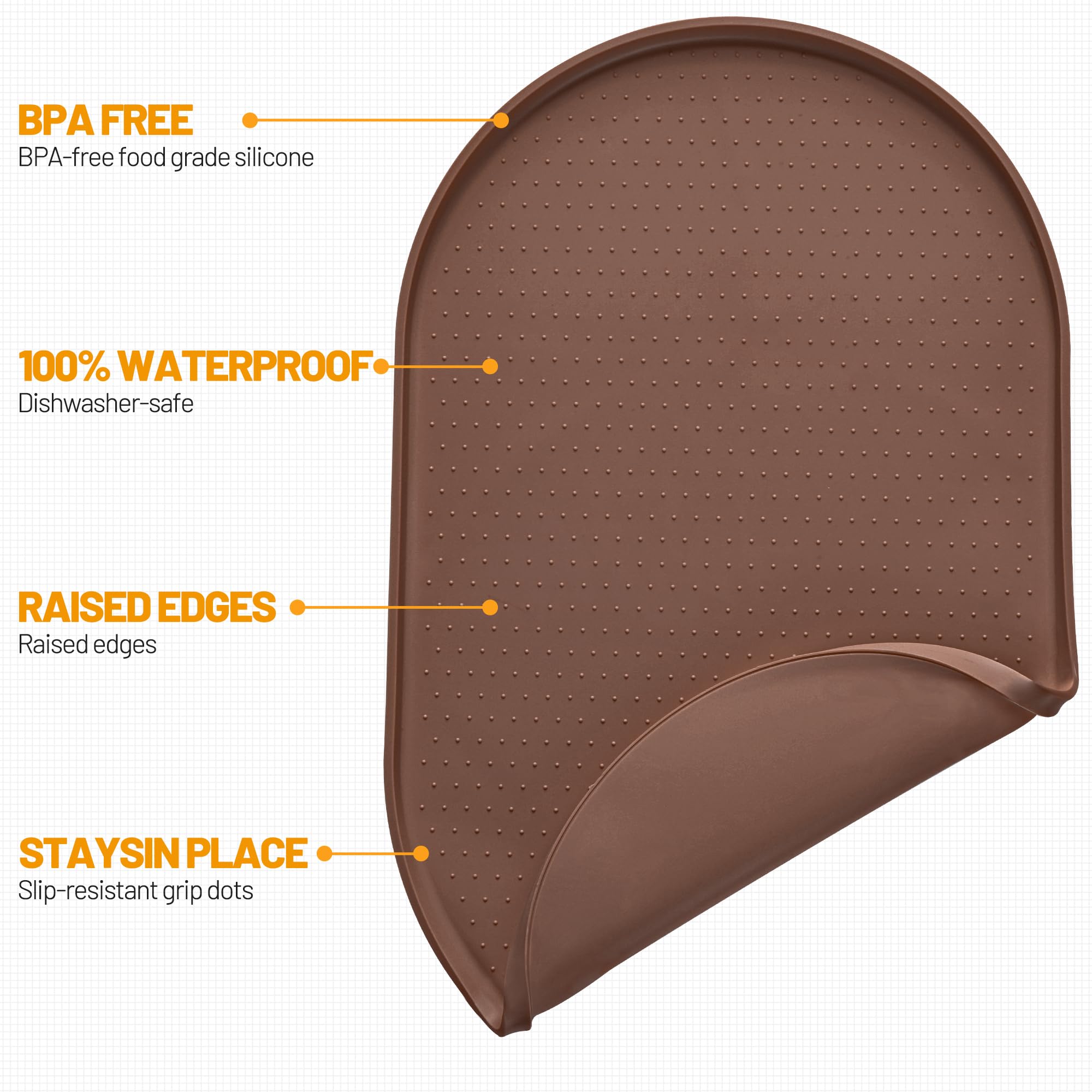 Hubulk raised-edge dog bowl mat showing extra tall lip to prevent mess.