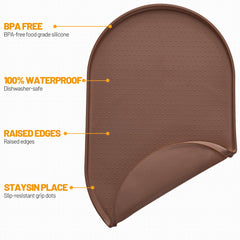 Hubulk raised-edge dog bowl mat showing extra tall lip to prevent mess.