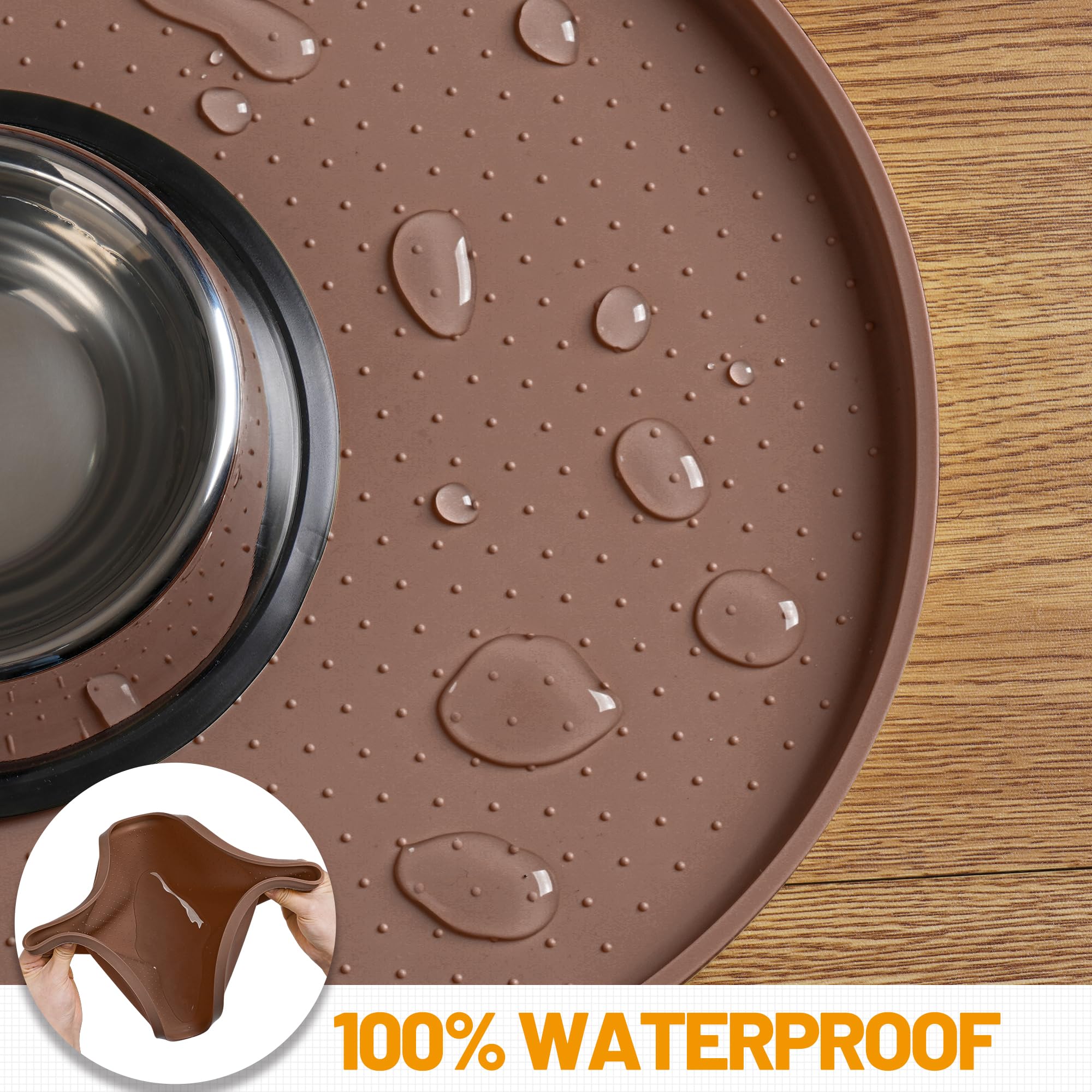 Hubulk waterproof silicone pet feeding mat sits under bowls and fountains.