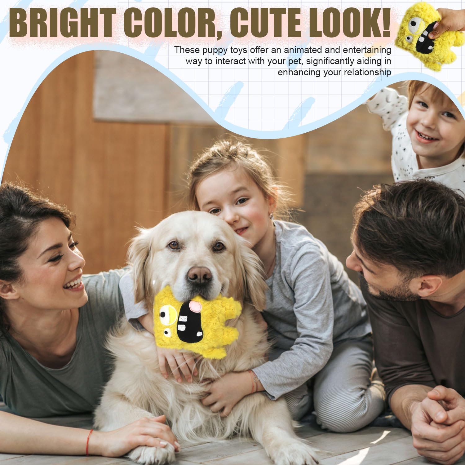 HUGEME dog toy yellow fosters bonding during cuddle and play