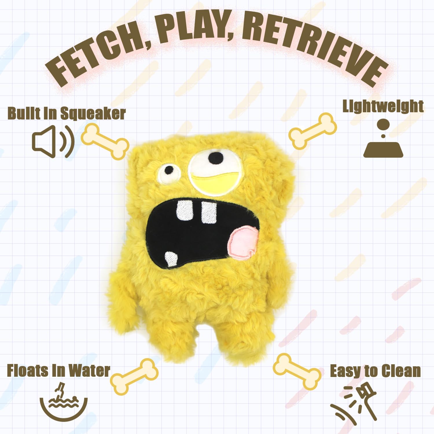 HUGEME squeaky dog toy for tug of war in yellow boosts active games