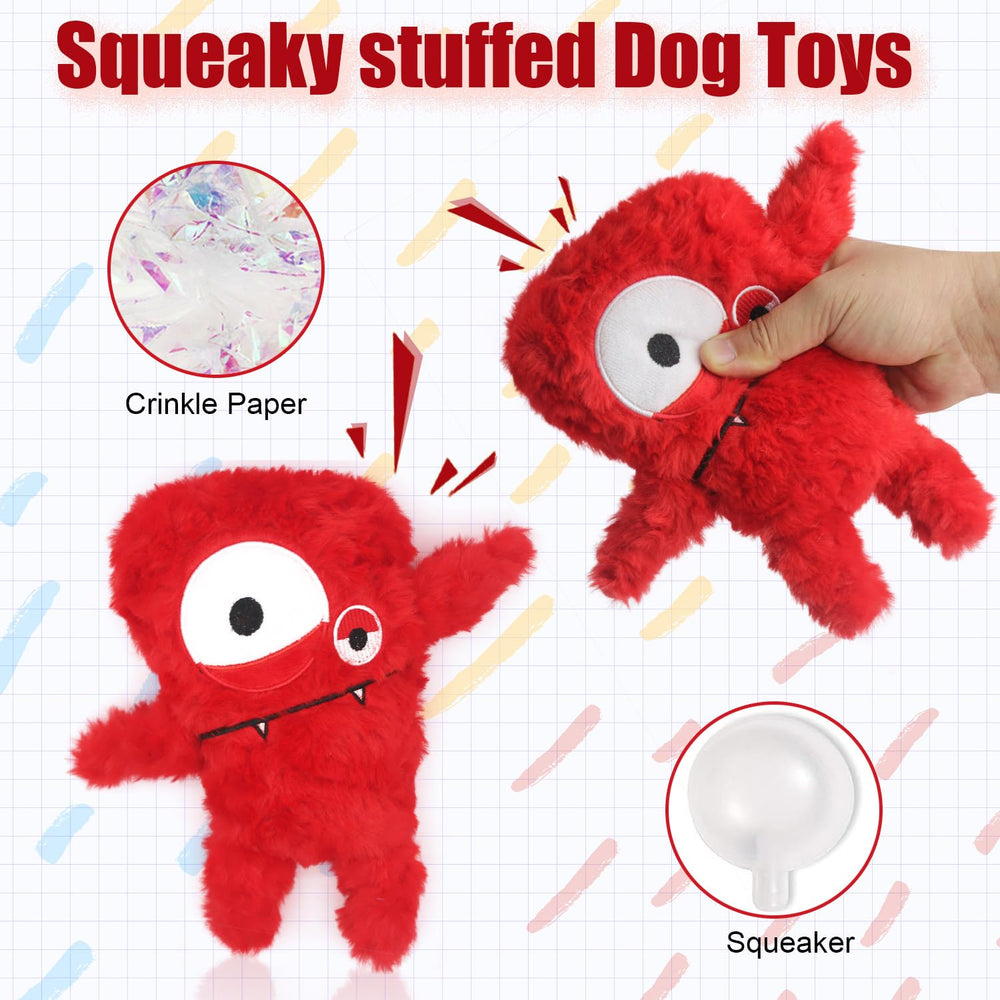 HUGEME plush dog toy red-stitching emphasizes quality stitching for lasting fetch and chew.