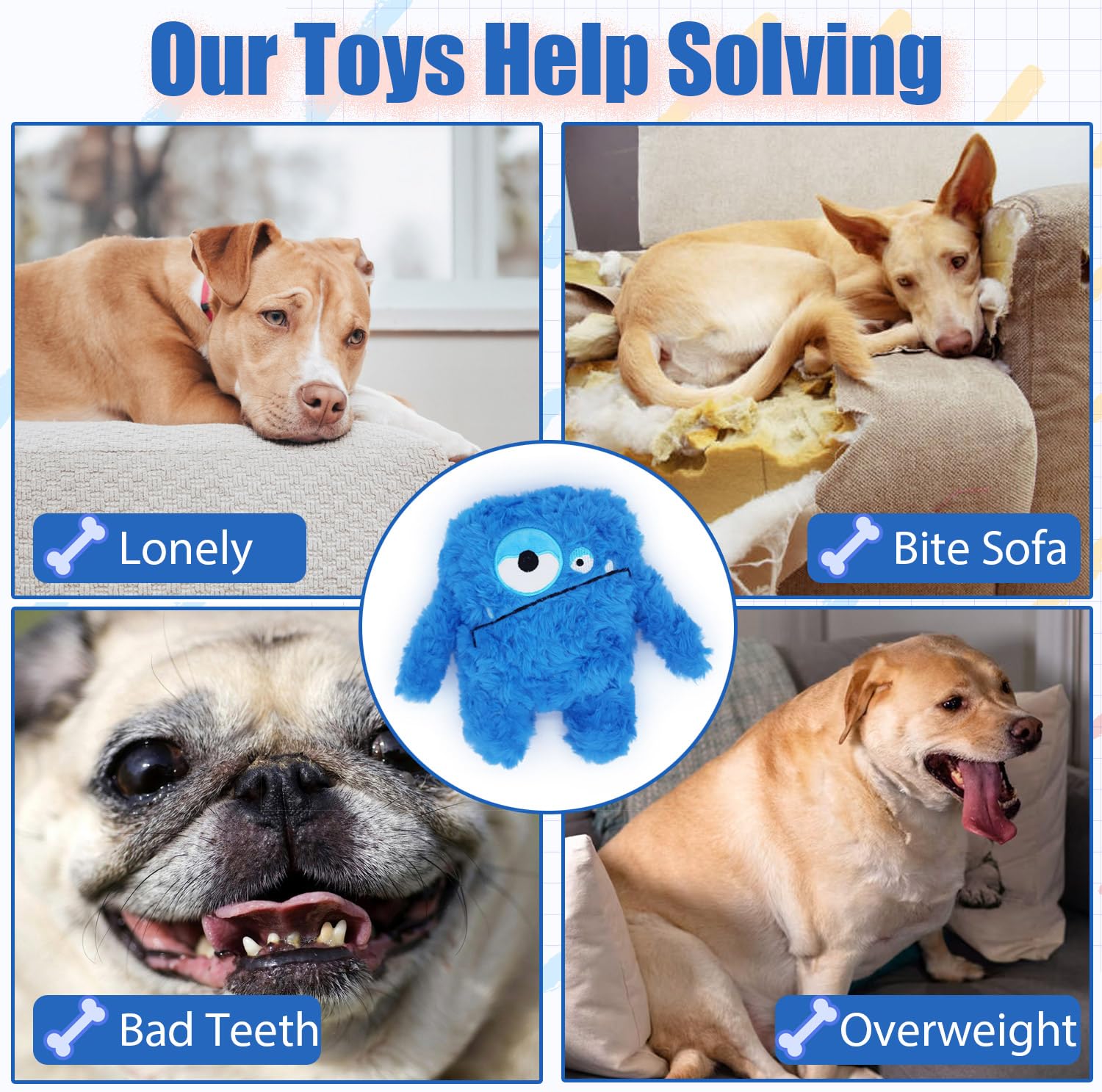 HUGEME Plush Squeaky Toy blue crinkle texture enhances sensory play.