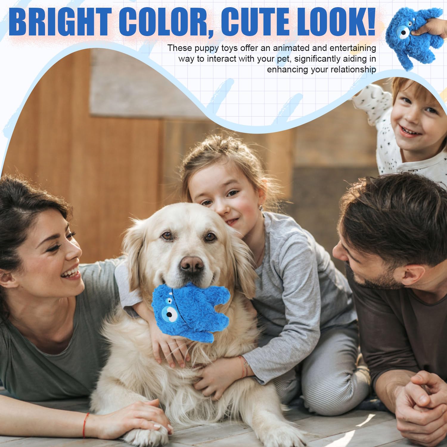 HUGEME Plush Squeaky Toy blue machine-washable care for tidy toys.