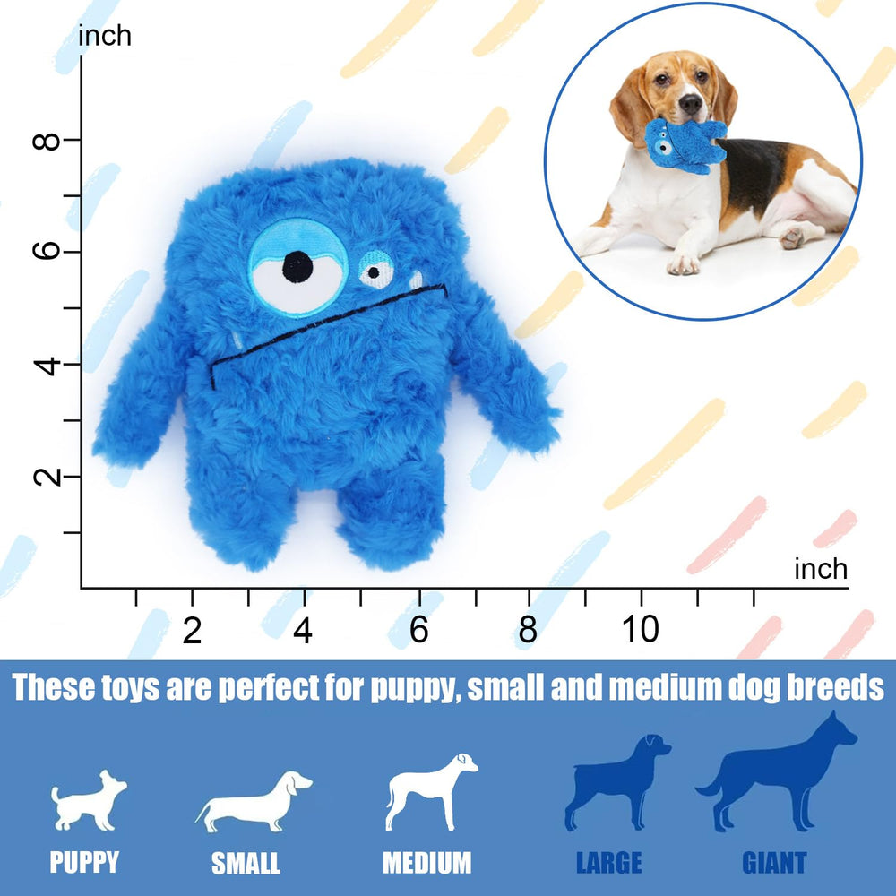 HUGEME Plush Squeaky Toy blue tug game angle invites interactive fun.