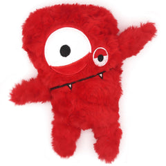 HUGEME Squeaky Dog Toy red closeup highlights durable plush and an inviting squeaker for play.