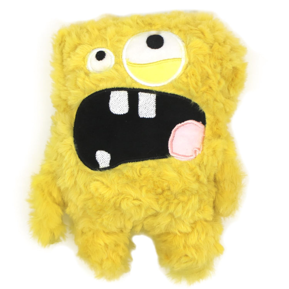 HUGEME squeaky dog toy in yellow closeup showing plush texture for interactive play