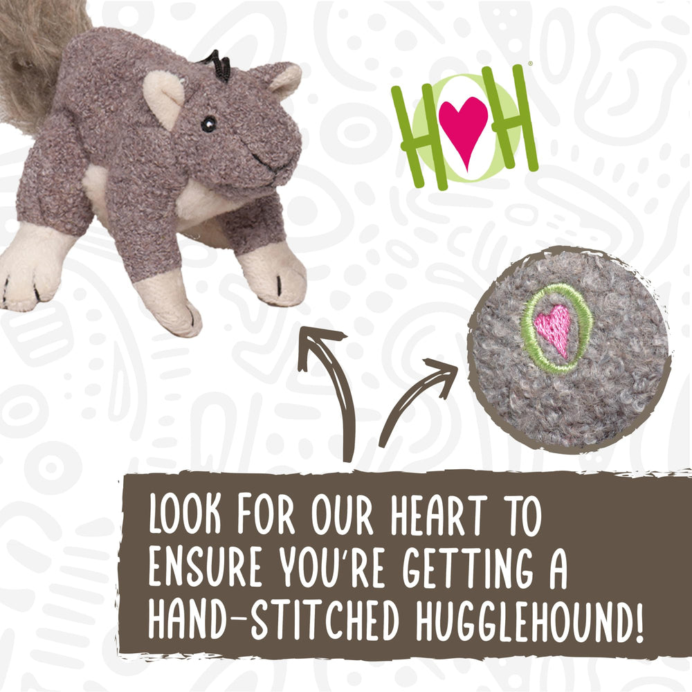 HuggleHounds Feller Squirrel durability shot with dog tugging soft yet strong
