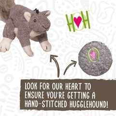 HuggleHounds Feller Squirrel durability shot with dog tugging soft yet strong
