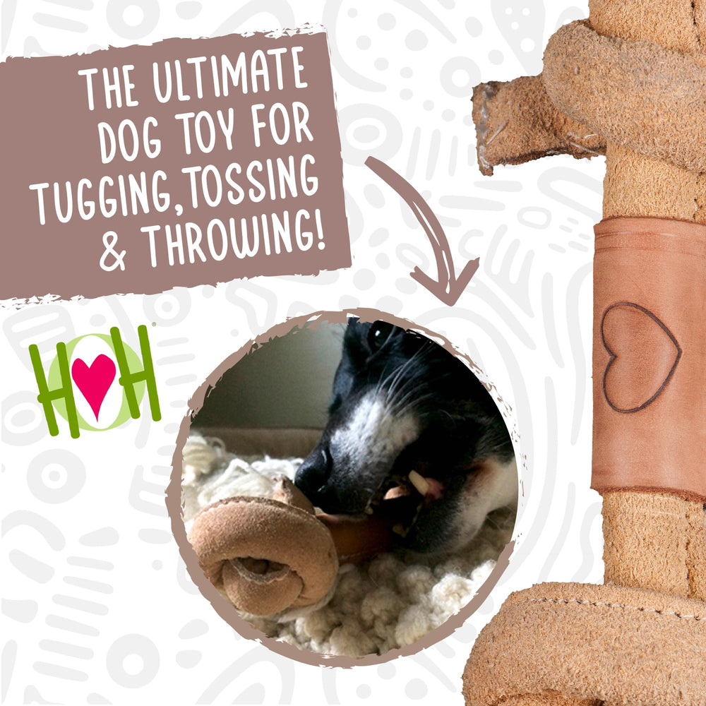 HuggleHounds Huggle-Hide Knotted Bone rope-core detail highlights cotton hemp core for lasting play