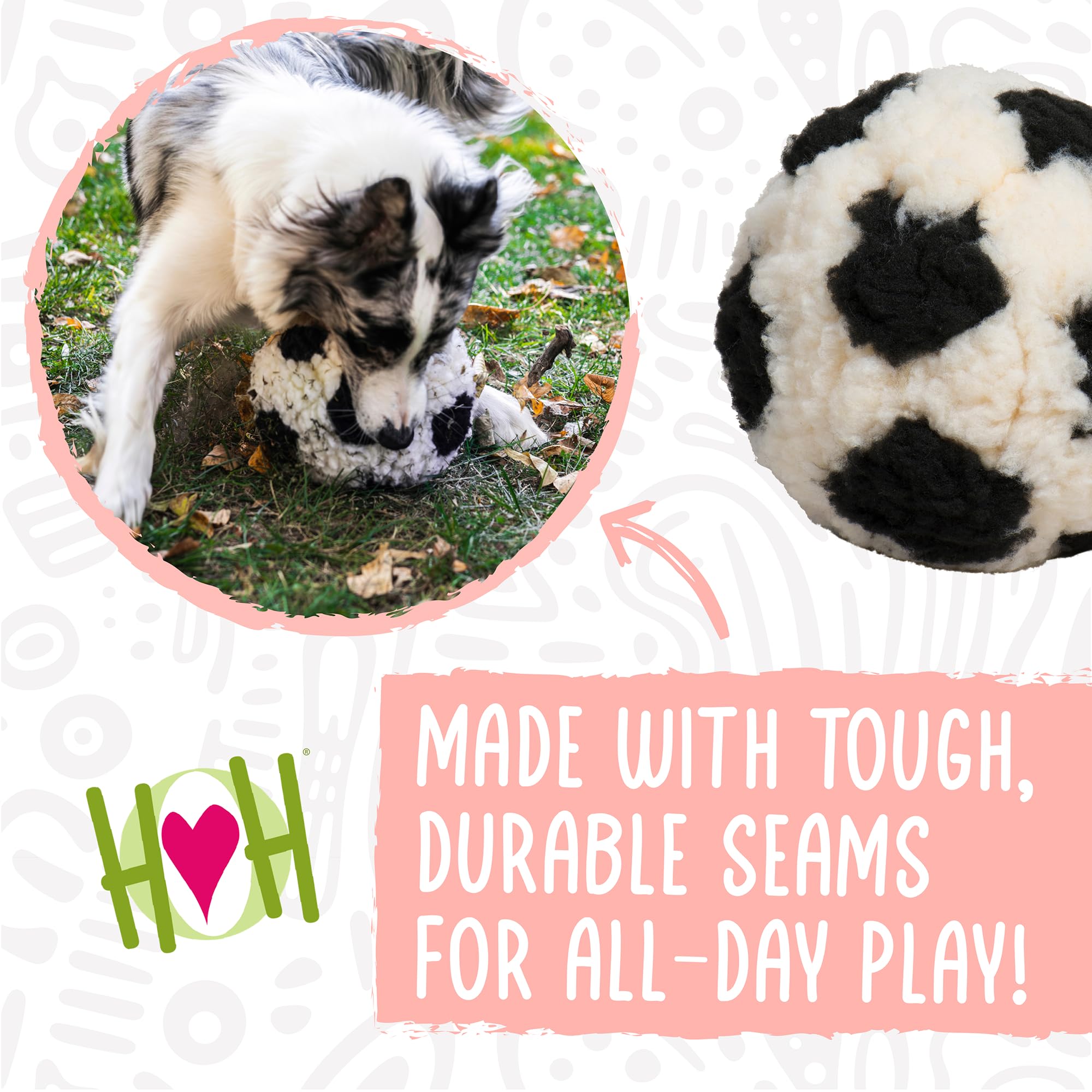 HuggleHounds HuggleFleece plush ball 8-inch size suitable for dogs of all sizes.