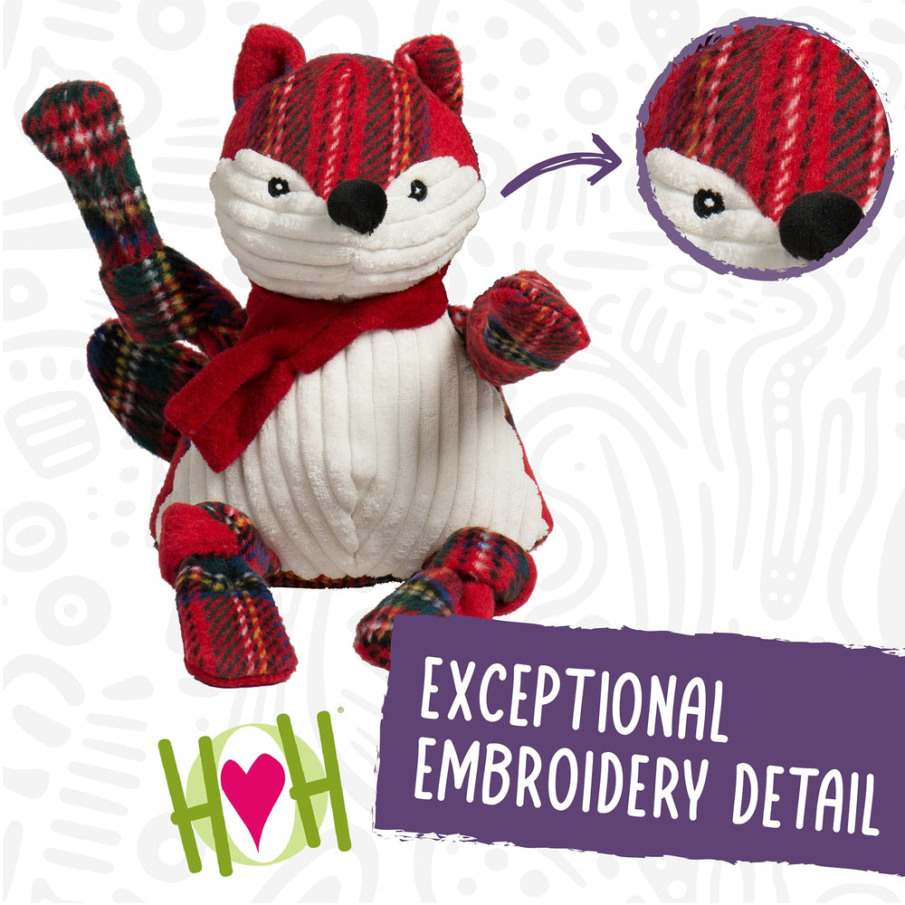 HuggleHounds Knottie Tartan Tidings Fox five-squeaker interior boosts engagement