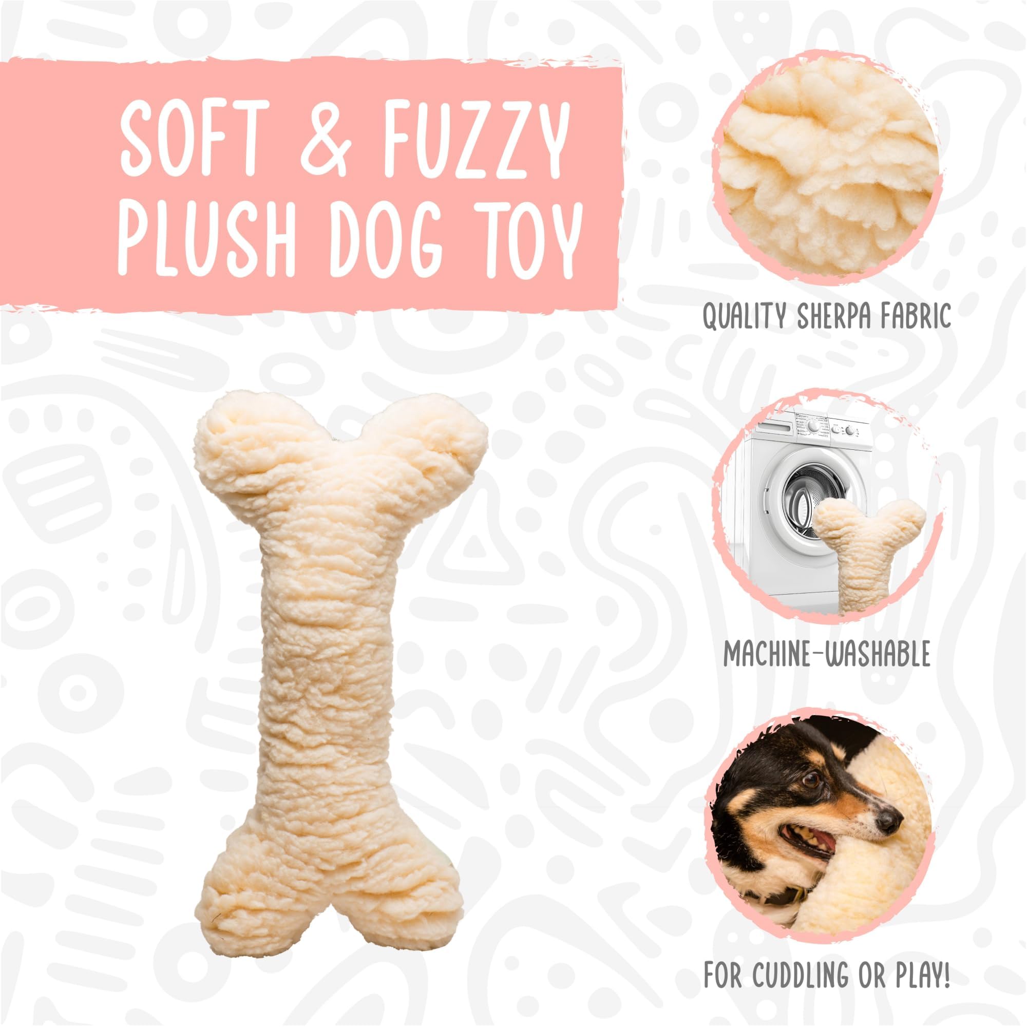 HuggleHounds plush bone toy 24-inch size suited for large breeds during fetch