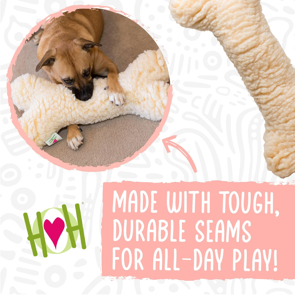 HuggleHounds bone toy features dense lambswool-like fleece for lasting softness