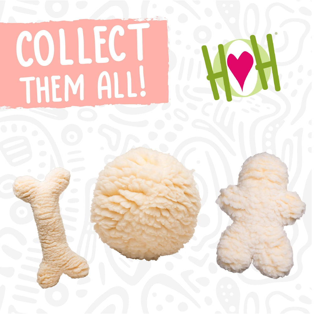 HuggleHounds plush bone toy designed for dogs of all sizes including puppies and large breeds