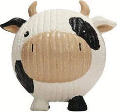 HuggleHounds Ruff-Tex Dottie Cow large front view promotes active fetch and durable play
