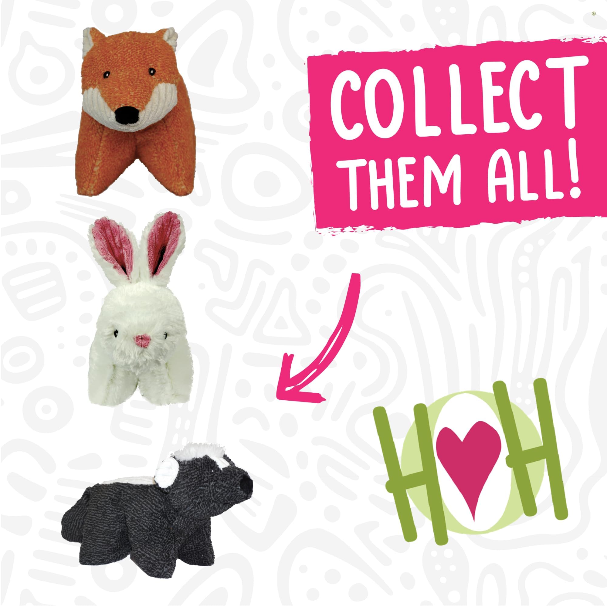 HuggleHounds Squooshie Fox size reference shows seven-by-fourteen-by-six inch dimensions.