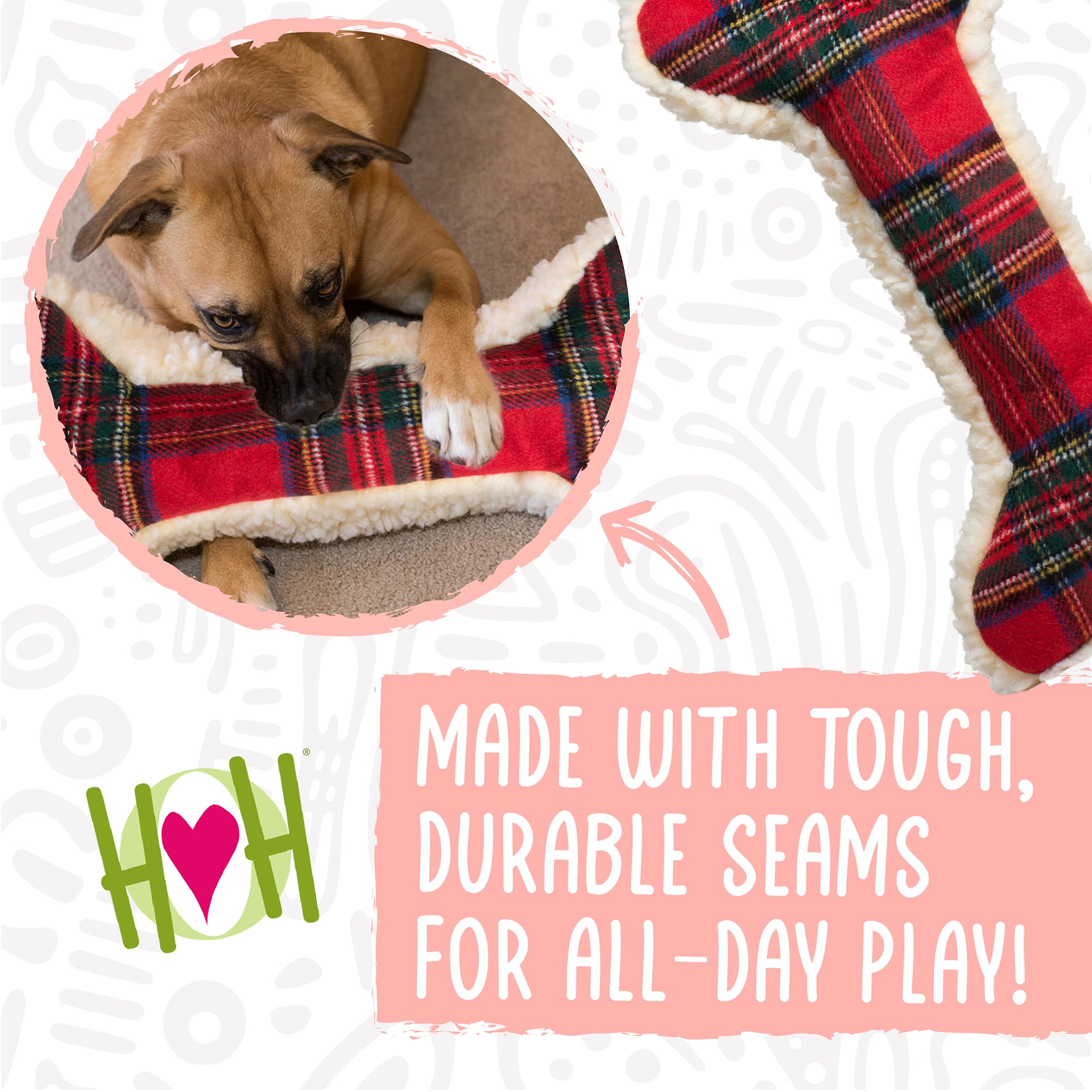 HuggleHounds Tartan Tidings reinforced seams demonstrate long-lasting quality.