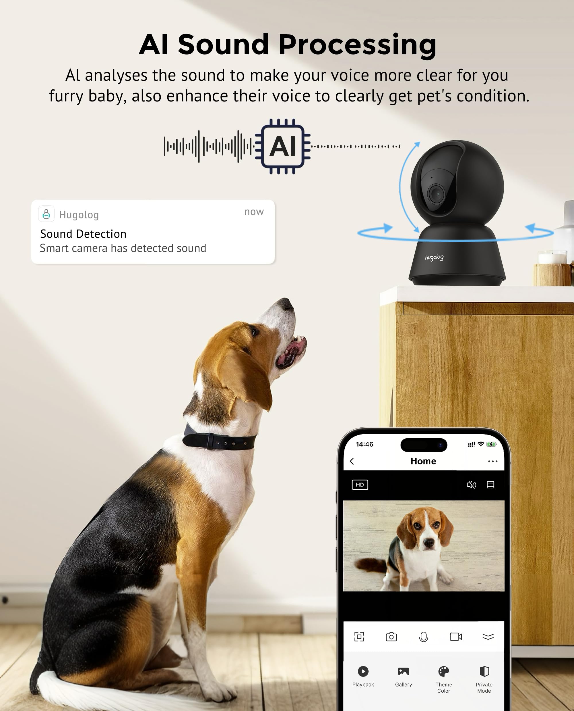Hugolog 3K 5MP baby monitor mode supports gentle clear audio for caregivers.
