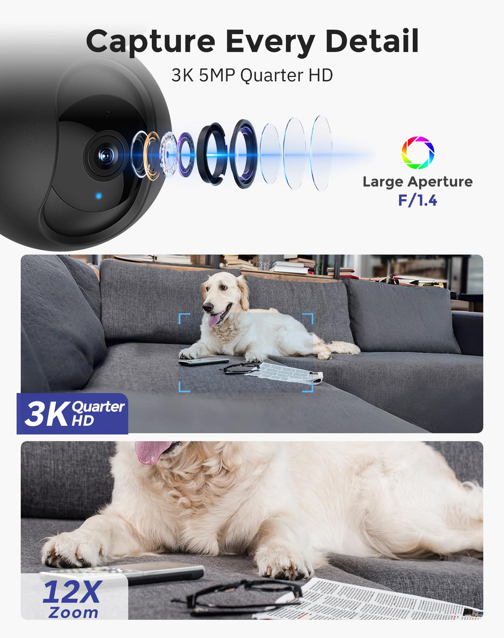 Hugolog 3K 5MP two-way audio supports real-time conversations with family.