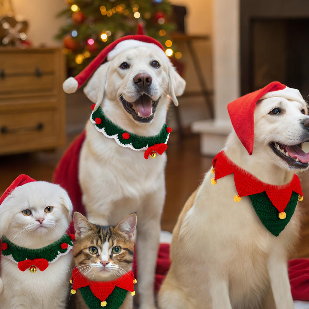 Huhumy christmas-collar-pom-poms highlights cheerful red-green accents for holiday cheer.