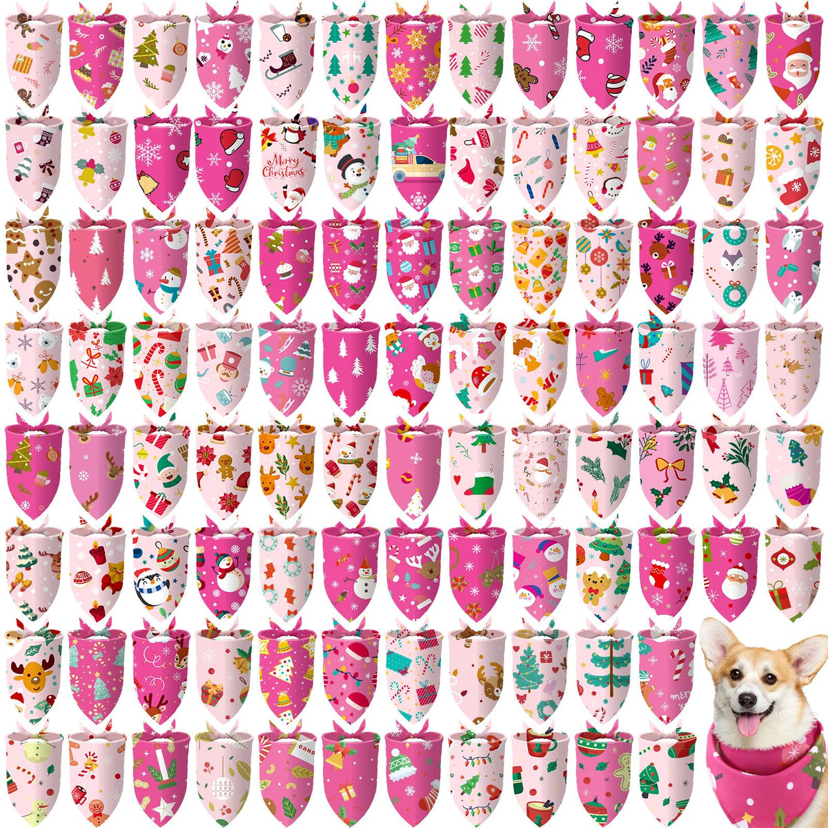 Huhumy Christmas pink triangle dog bandana bulk-pack ready for festive styling