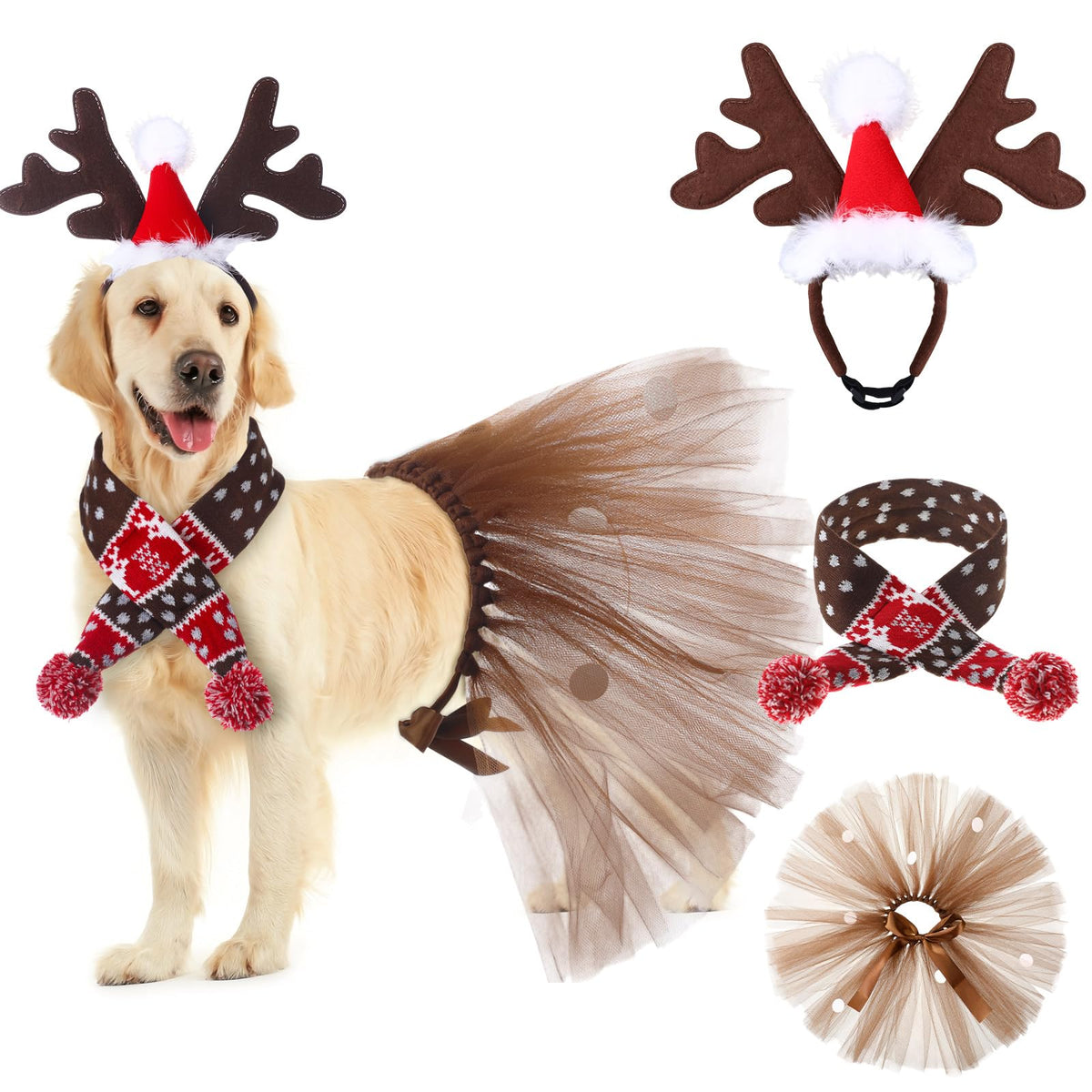 Huhumy Christmas dog costume elk headband adds festive charm for photos.