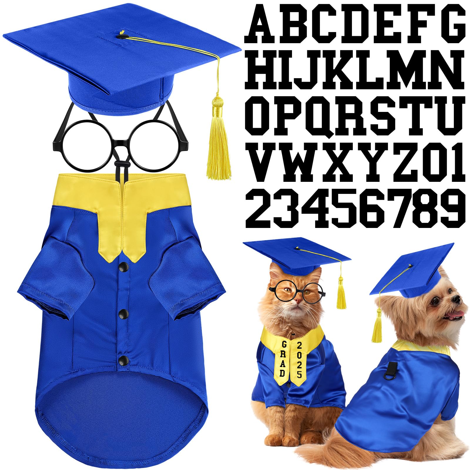 Huhumy graduation gown blue-yellow for pets, comfortable party-wear