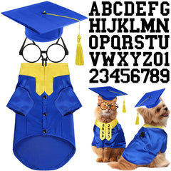 Huhumy graduation gown blue-yellow for pets, comfortable party-wear