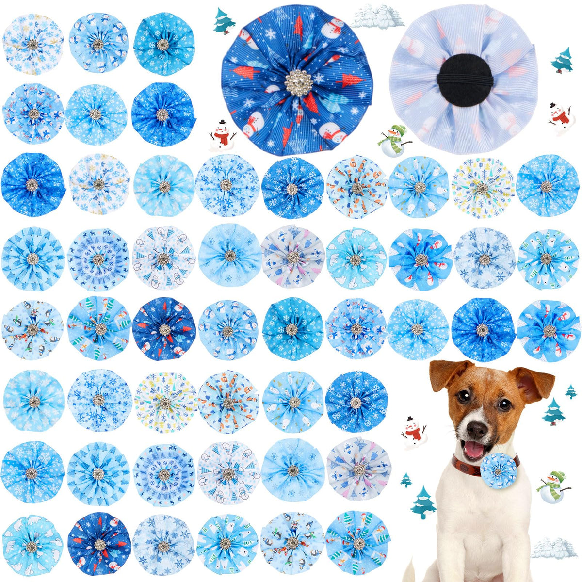 Huhumy winter dog bow blue snowflake attachment adds festive collar charm for holiday photos
