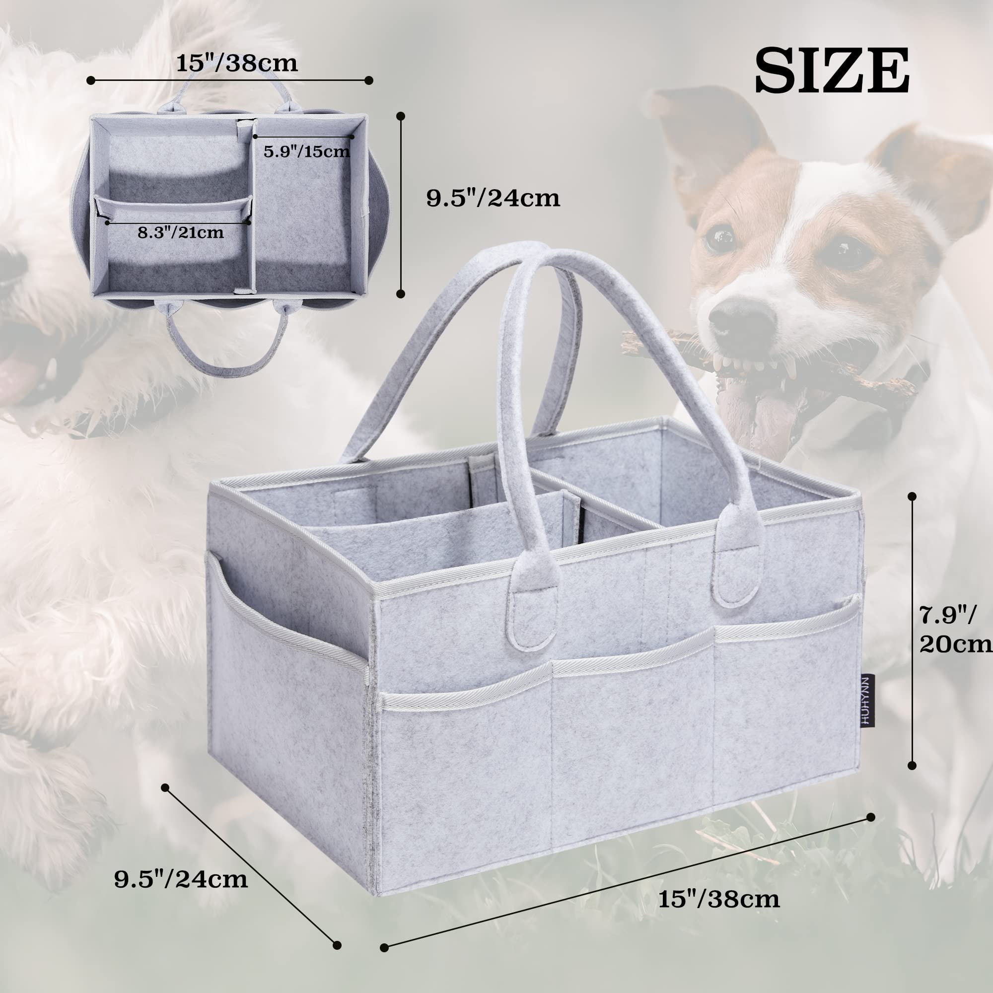 HUHYNN pet grooming tote main compartment organized for towels, sprays, and toys while traveling.