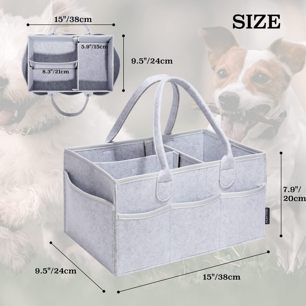 HUHYNN pet grooming tote main compartment organized for towels, sprays, and toys while traveling.