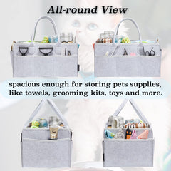 HUHYNN pet grooming tote side view highlights side pockets for quick access to grooming tools.
