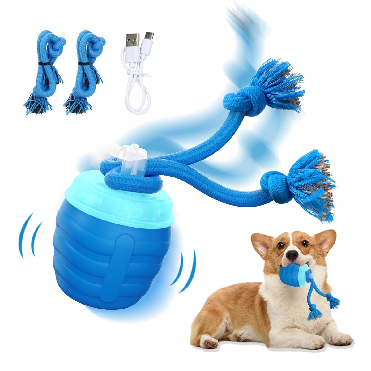 Huimpet interactive dog ball blue front view for active play