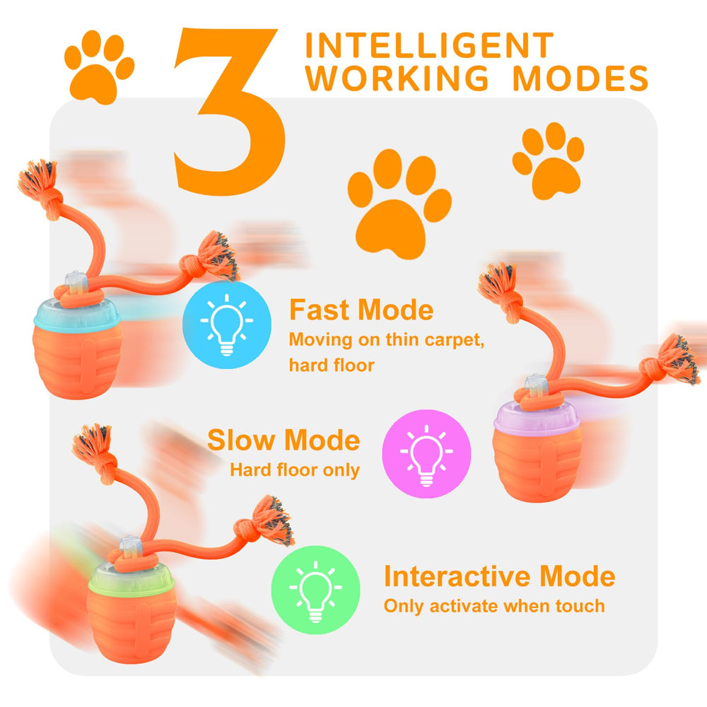 Huimpet interactive dog ball orange charging port ready for USB-C recharge.