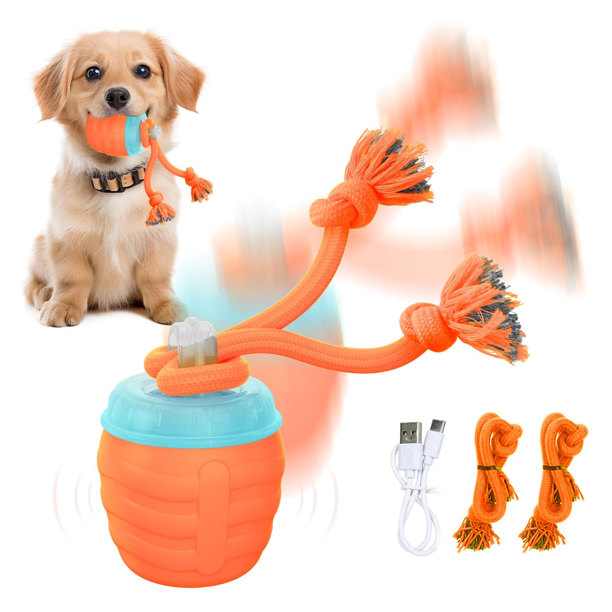 Huimpet interactive dog ball orange front view showing compact play design for small dogs.