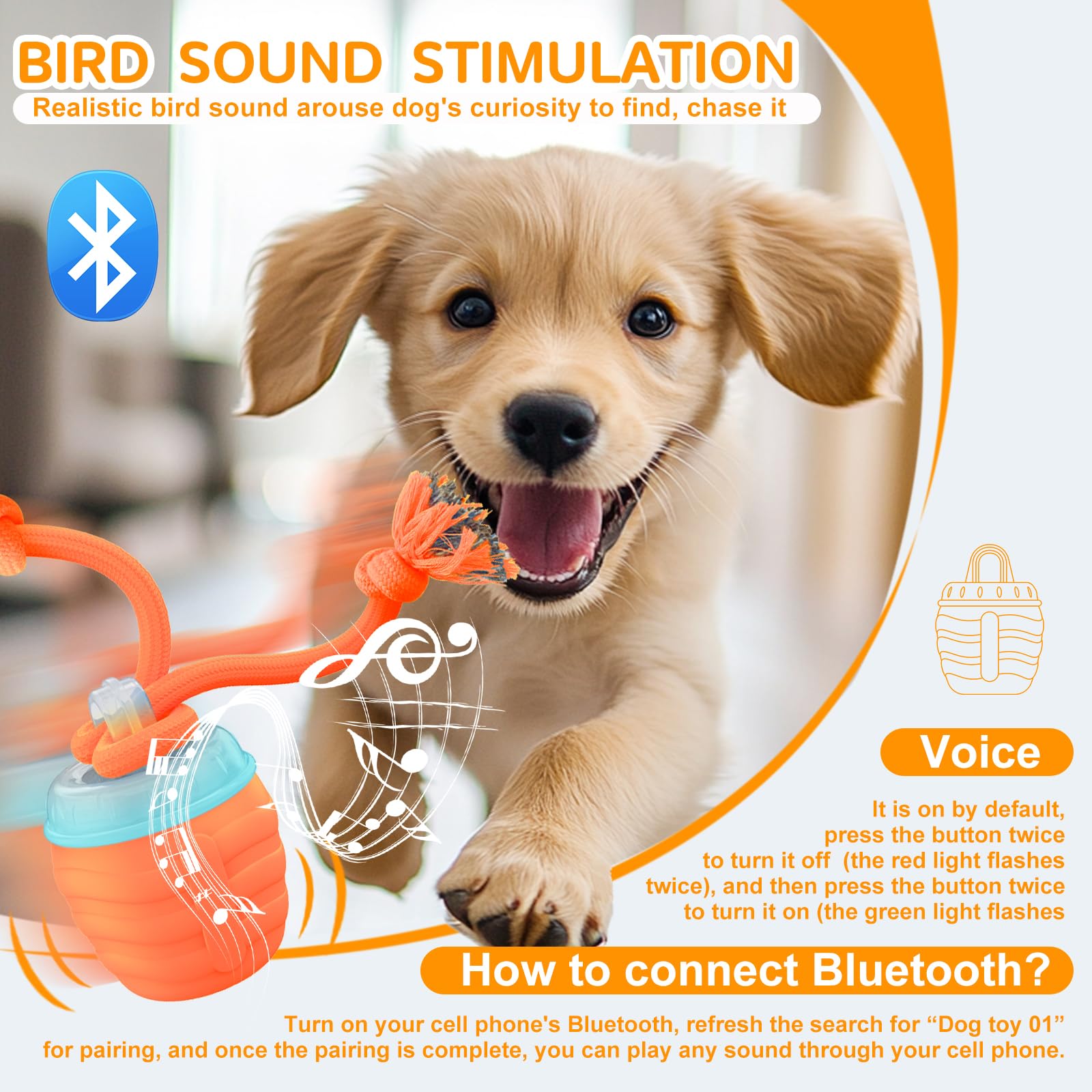 Huimpet interactive dog ball orange green mode for interactive training.