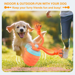 Huimpet interactive dog ball orange side view highlighting portable, engaging toy for dogs.