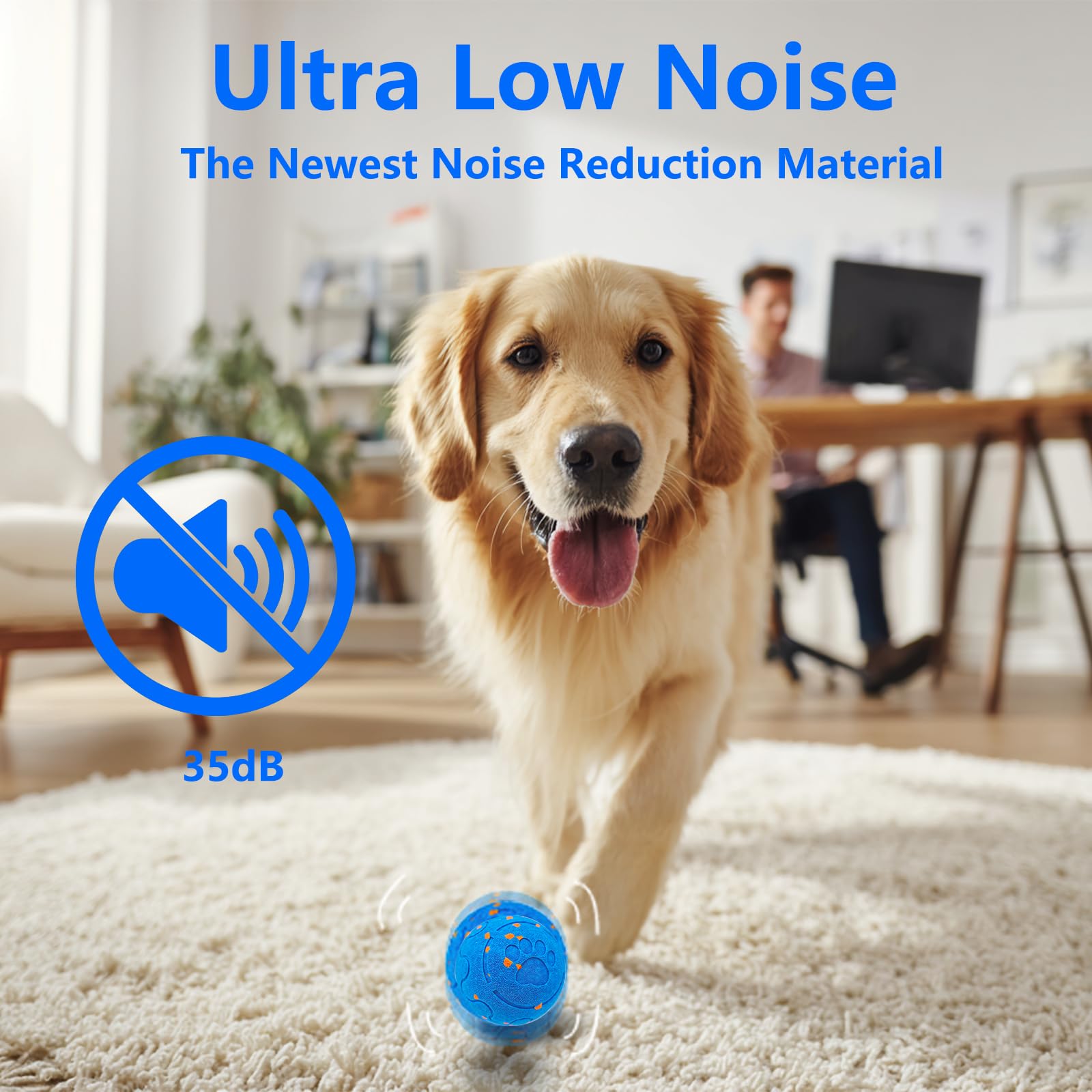 Huimpet Interactive Dog Ball USB-C charging image shows quick power for long sessions