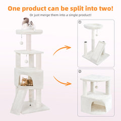 HUITREE beige condo detail highlights cozy hideaway for kittens and small cats.
