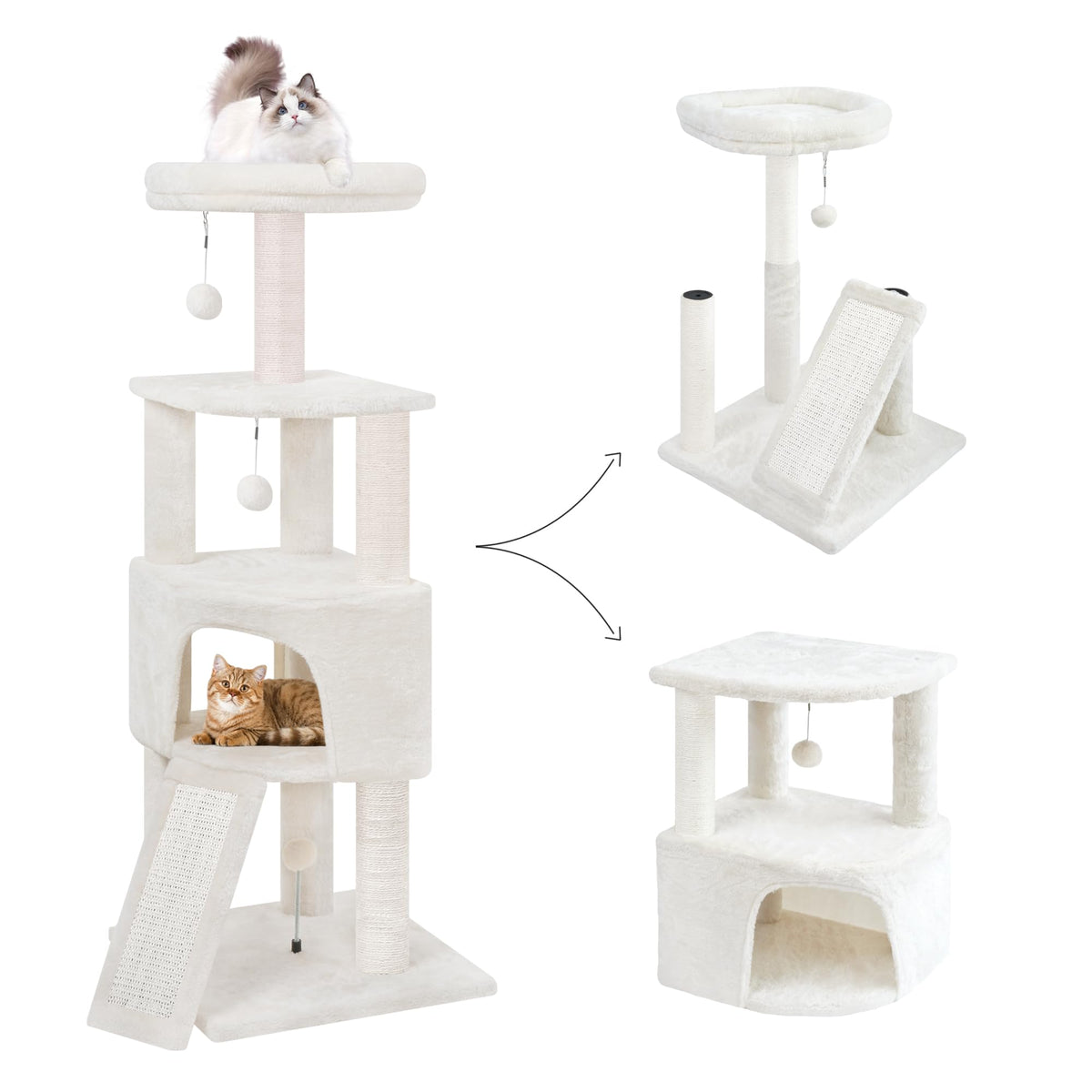 HUITREE 45in cat tree corner-base beige boosts space efficiency and play area.