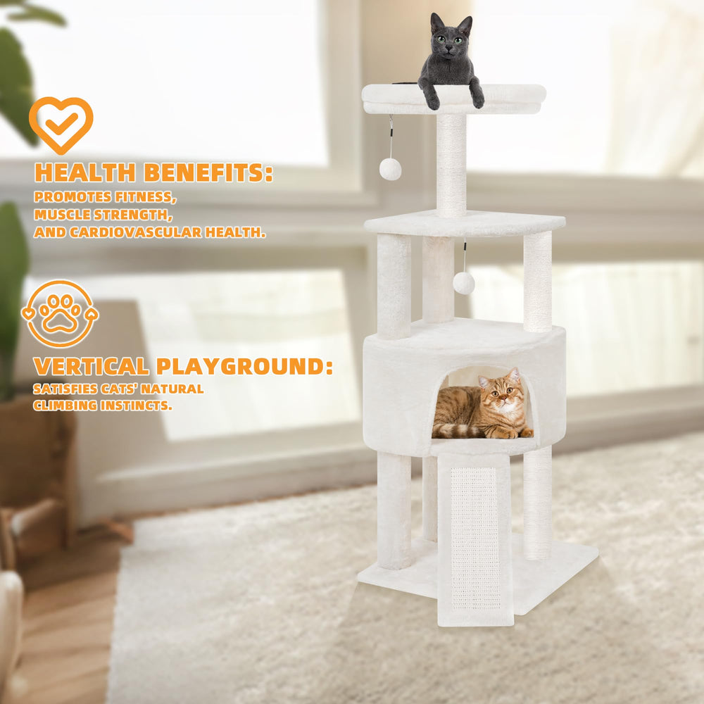 HUITREE soft-touch fabric surfaces deliver cozy lounging on the beige cat tree.